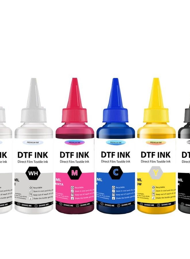 Kminoteh DTF Ink Refill for Inkjet Printers Heat Transfer Film Printing, KCMY & White (100ML 6PK) - Image 1