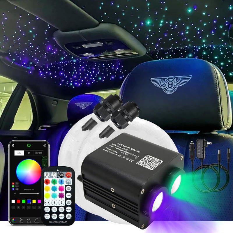 AKEPO APP 20W DualHead Fiber Optic Lights 2 Light Color Heads RGBW Twinkle98ft3m 600pcs of 003in Optical FibersSound Activated Fiber Optic Star Ceiling Light Kit for Car Headliner StarHome