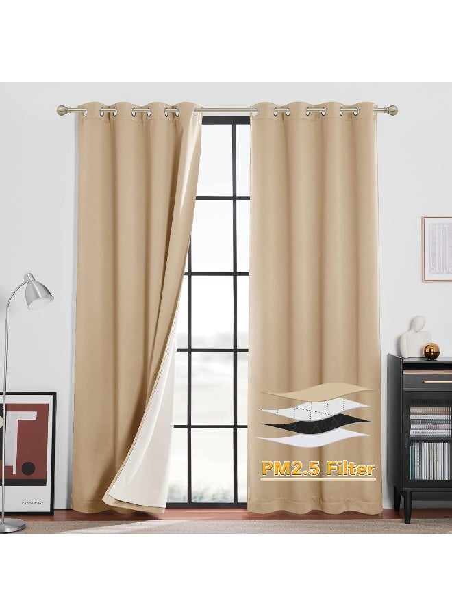 RYB HOME 4-in-1 Dust Filtering Curtains, Mountain Fires Smog Filter Drapes with Melt-Blown Fabric Noise Reducing Window Curtains for Nursery Bedroom - Image 1