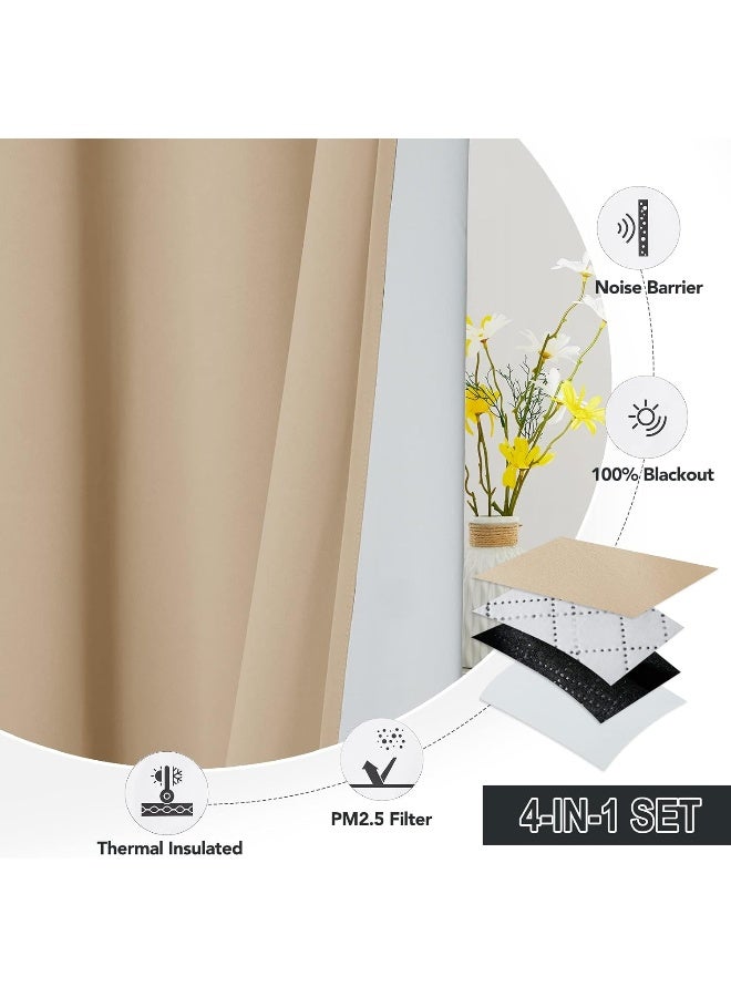 RYB HOME 4-in-1 Dust Filtering Curtains, Mountain Fires Smog Filter Drapes with Melt-Blown Fabric Noise Reducing Window Curtains for Nursery Bedroom - Image 4