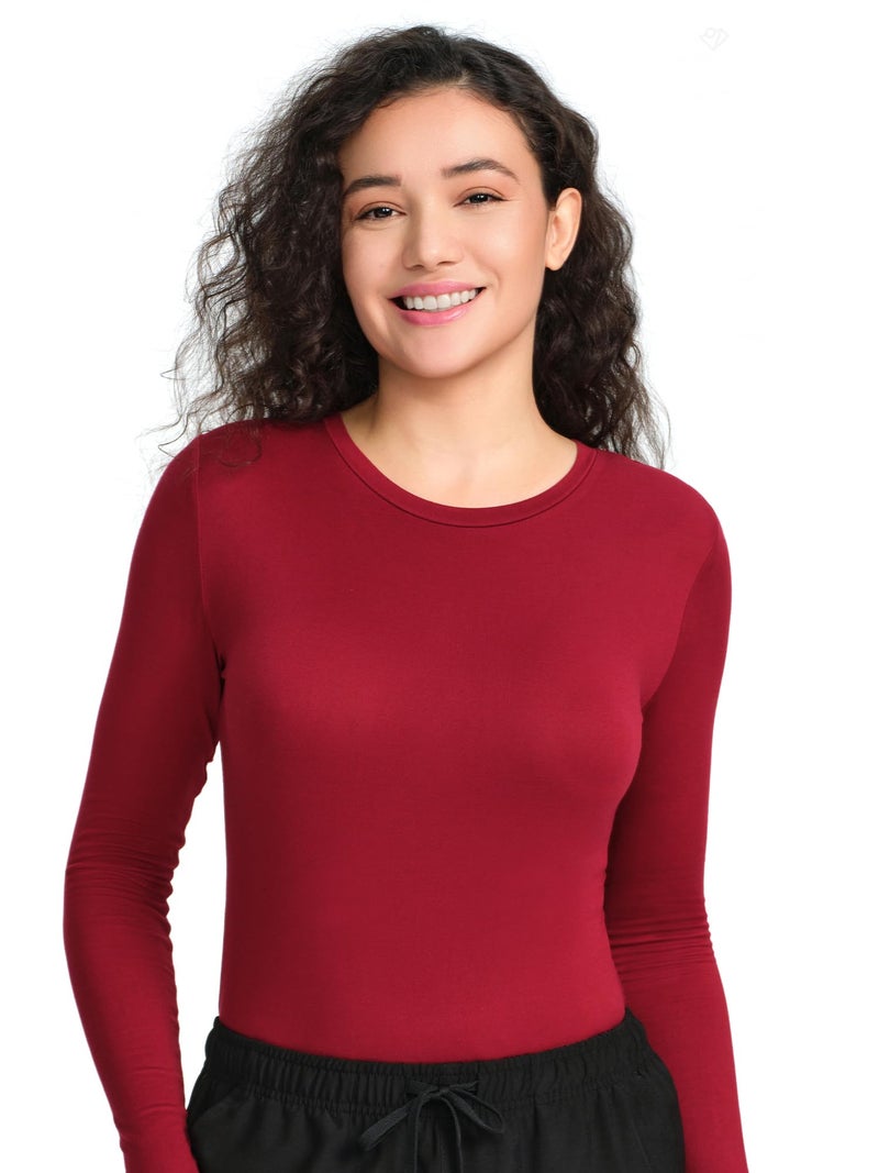 COZYFIT Scrub Undershirts Long Sleeve Women - Underscrub Comfort Tee with Soft Stretch Fabric, Burgundy, M - Image 3