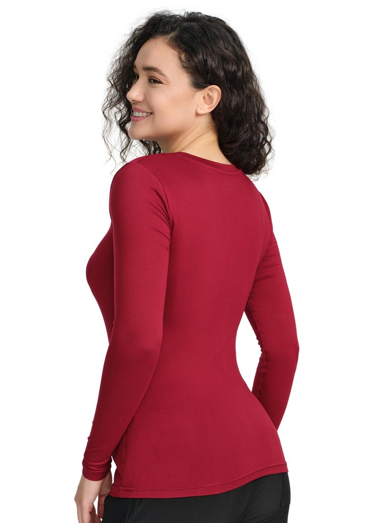 COZYFIT Scrub Undershirts Long Sleeve Women - Underscrub Comfort Tee with Soft Stretch Fabric, Burgundy, M - Image 2