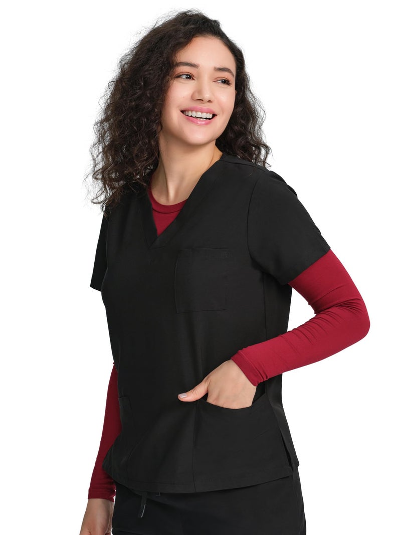 COZYFIT Scrub Undershirts Long Sleeve Women - Underscrub Comfort Tee with Soft Stretch Fabric, Burgundy, M - Image 5