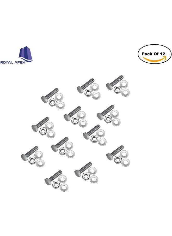 Royal Apex Royal Apex 12 pcs Hex Head Screw Bolts Nuts & Washers Fully Thread GI Plain Finish Bolt Set. (10, 50MM)  - Image 3