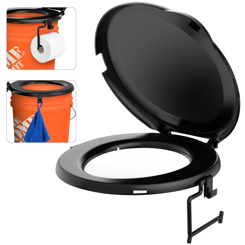 PAHTTO Portable Toilet Seat for 5 Gal Buckets, Camping Toilet with Lid for Adults, Snap-on Toilet Seat for Outdoor, Camping, Hiking, Emergency, Car, Boat (Black) - Image 1