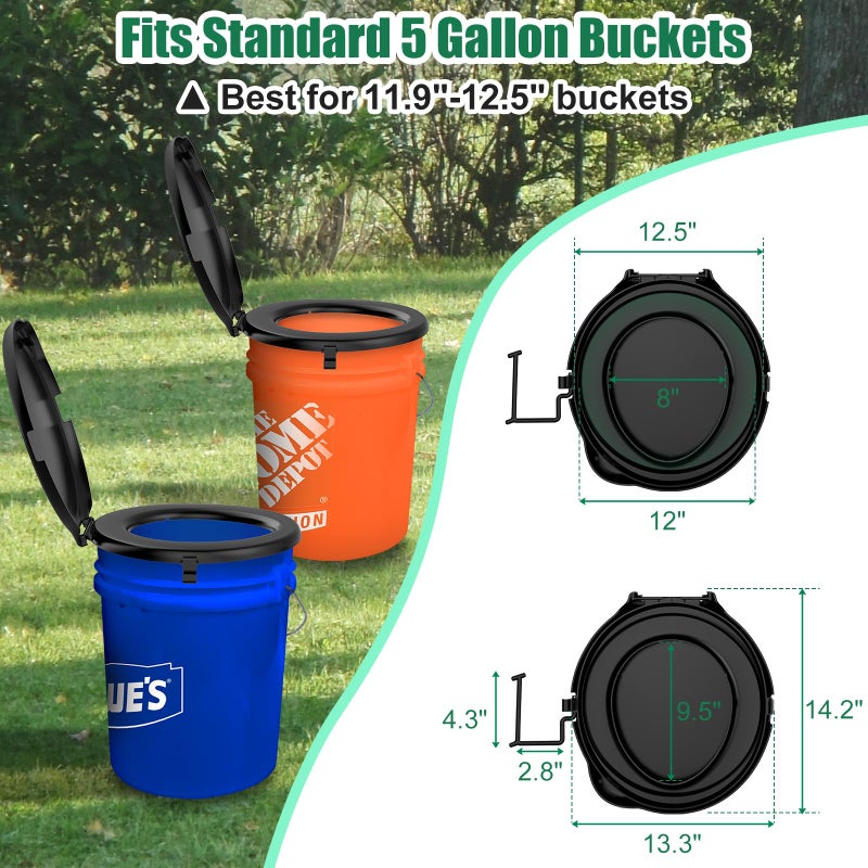 PAHTTO Portable Toilet Seat for 5 Gal Buckets, Camping Toilet with Lid for Adults, Snap-on Toilet Seat for Outdoor, Camping, Hiking, Emergency, Car, Boat (Black) - Image 3