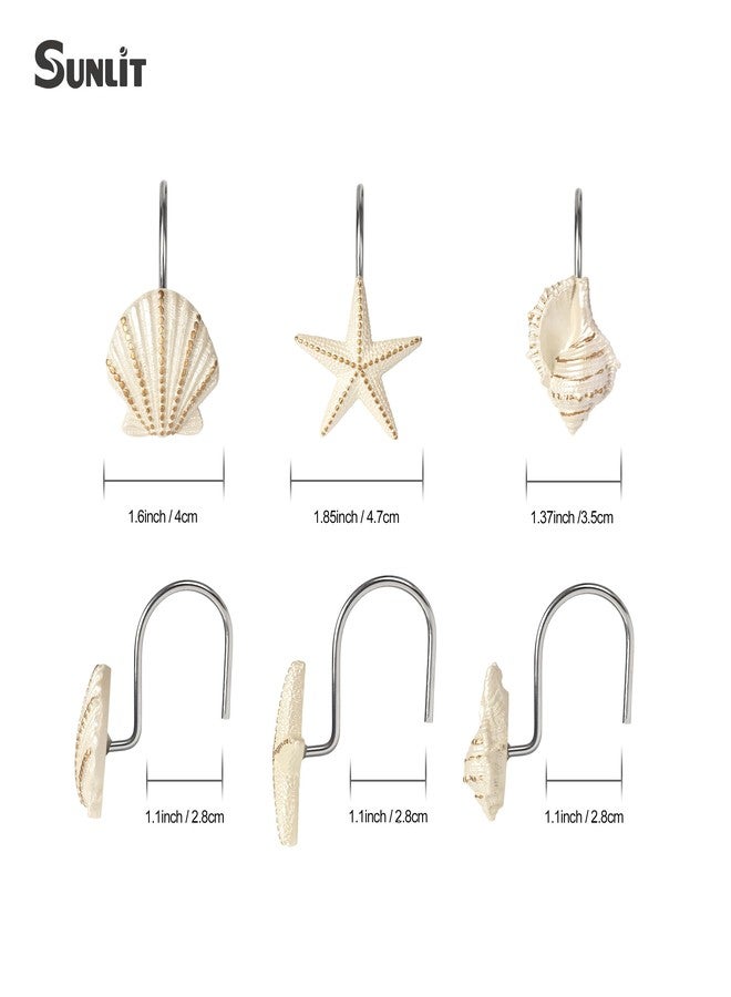 Sunlit Ocean Decorative Shower Curtain Hooks, Pearlescent Seashells Starfish Conch Shower Curtain Rings, Resin, Nautical Bathroom Decoration Beach Shower Curtain Hooks-12 Pack, Bronze Gold - Image 2