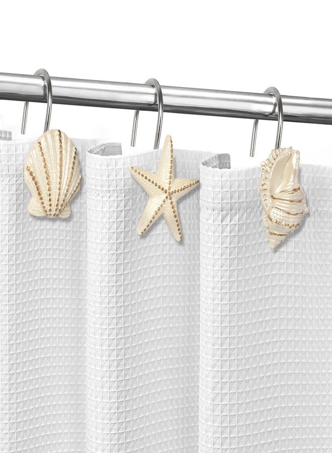 Sunlit Ocean Decorative Shower Curtain Hooks, Pearlescent Seashells Starfish Conch Shower Curtain Rings, Resin, Nautical Bathroom Decoration Beach Shower Curtain Hooks-12 Pack, Bronze Gold - Image 4