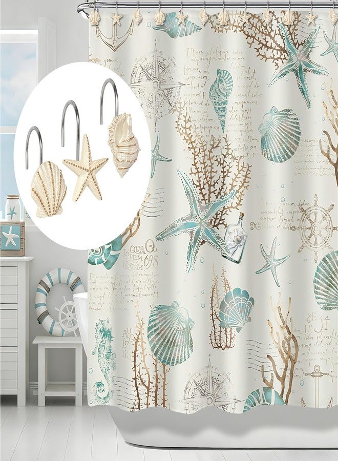Sunlit Ocean Decorative Shower Curtain Hooks, Pearlescent Seashells Starfish Conch Shower Curtain Rings, Resin, Nautical Bathroom Decoration Beach Shower Curtain Hooks-12 Pack, Bronze Gold - Image 5
