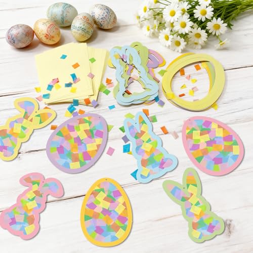 KOPOOEOE 36 Pcs Easter Paper Suncatchers Craft Kits Bunny Egg Hanging Decorations DIY Rabbit Window Art Suncatchers Craft for Easter Spring Window Art Party Favor Decor - Image 4