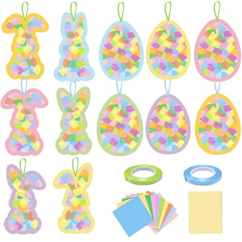 KOPOOEOE 36 Pcs Easter Paper Suncatchers Craft Kits Bunny Egg Hanging Decorations DIY Rabbit Window Art Suncatchers Craft for Easter Spring Window Art Party Favor Decor - Image 1