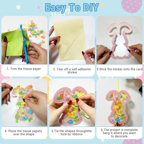 KOPOOEOE 36 Pcs Easter Paper Suncatchers Craft Kits Bunny Egg Hanging Decorations DIY Rabbit Window Art Suncatchers Craft for Easter Spring Window Art Party Favor Decor - Image 3