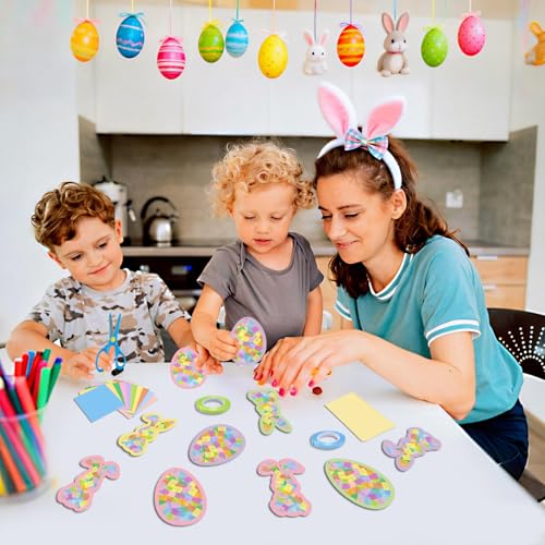 KOPOOEOE 36 Pcs Easter Paper Suncatchers Craft Kits Bunny Egg Hanging Decorations DIY Rabbit Window Art Suncatchers Craft for Easter Spring Window Art Party Favor Decor - Image 5