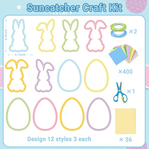 KOPOOEOE 36 Pcs Easter Paper Suncatchers Craft Kits Bunny Egg Hanging Decorations DIY Rabbit Window Art Suncatchers Craft for Easter Spring Window Art Party Favor Decor - Image 2
