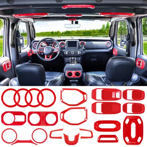 LAIKOU 21PCS Full Set Interior Decoration Trim Kit fit for Jeep Wrangler JL JLU 2018-2023 & Gladiator JT | Air Conditioning Vent Door Handle Speaker Light Headlight Switch Cover (Red) - Image 1
