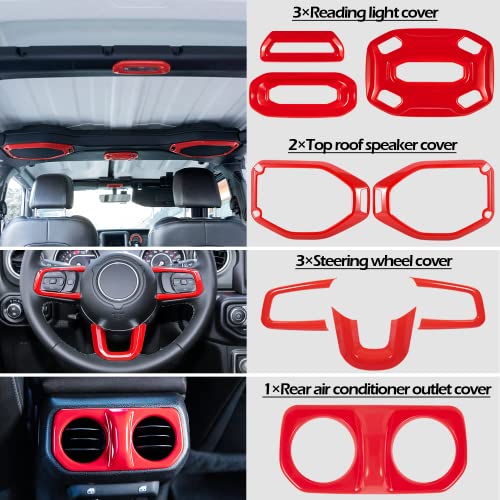 LAIKOU 21PCS Full Set Interior Decoration Trim Kit fit for Jeep Wrangler JL JLU 2018-2023 & Gladiator JT | Air Conditioning Vent Door Handle Speaker Light Headlight Switch Cover (Red) - Image 3