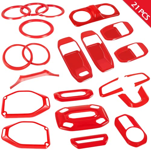LAIKOU 21PCS Full Set Interior Decoration Trim Kit fit for Jeep Wrangler JL JLU 2018-2023 & Gladiator JT | Air Conditioning Vent Door Handle Speaker Light Headlight Switch Cover (Red) - Image 5