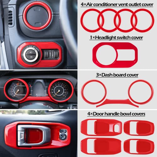 LAIKOU 21PCS Full Set Interior Decoration Trim Kit fit for Jeep Wrangler JL JLU 2018-2023 & Gladiator JT | Air Conditioning Vent Door Handle Speaker Light Headlight Switch Cover (Red) - Image 2