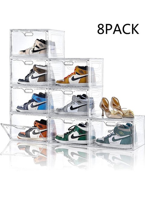 Shoe Storage Box,Shoe Organizer for Closet 8 Pack Stackable Shoe Boxes Clear Plastic Shoe Containers Shoe Storage Organizer Bins with Lids