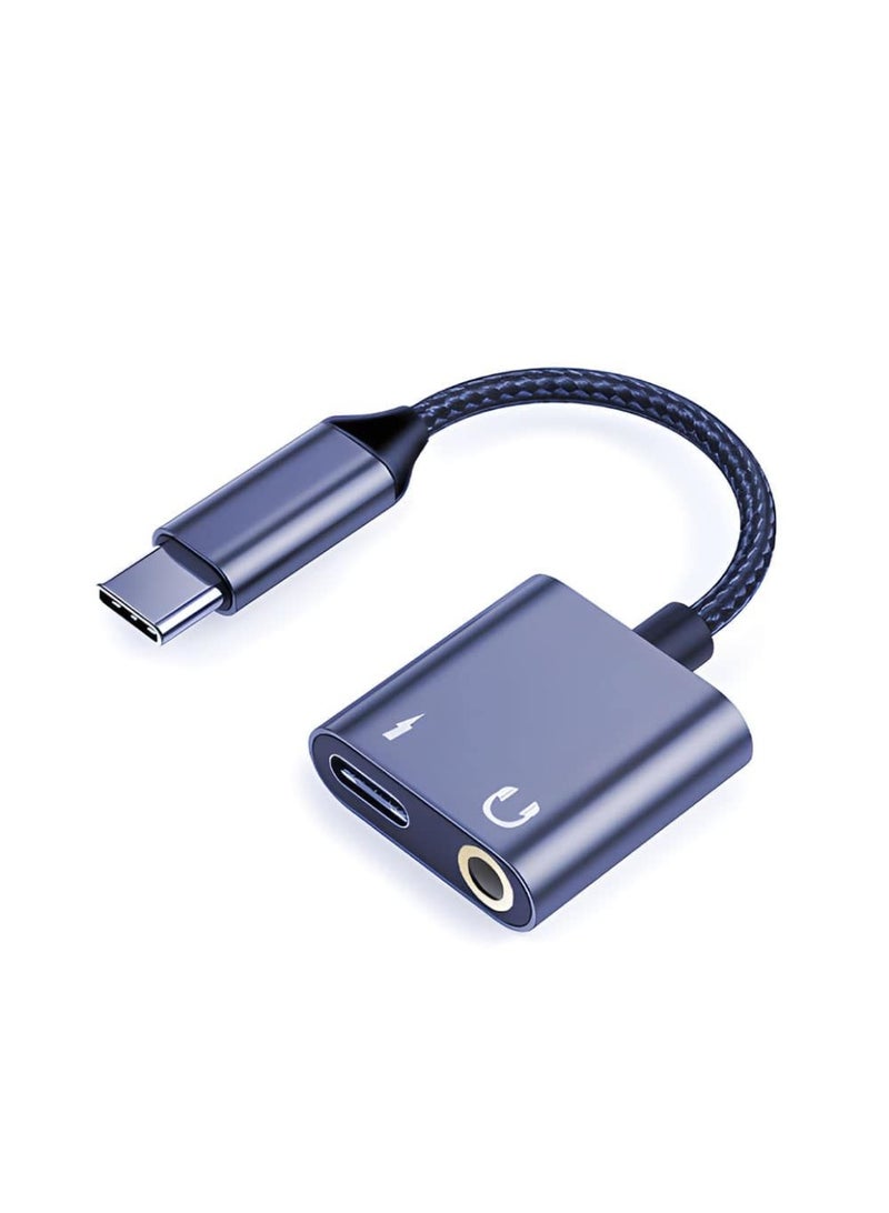 محول MP324 من USB‑C ذكر إلى USB‑C أنثى و AUX أنثى – 30 سم – أسود