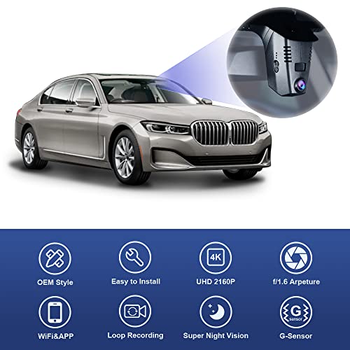 FITCAMX كاميرا داش فيت كام إكس 4K مناسبة لبي إم دبليو 5 7 سلسلة 2018-2023 530i 540i 530e M550i 740i 750i M760i 745e Xdrive (G30/G11)، مظهر OEM، فيديو UHD 2160P، واي فاي وتطبيق، تسجيل متكرر، حساس G، توصيل وتشغيل، بطاقة 64GB - Image 3