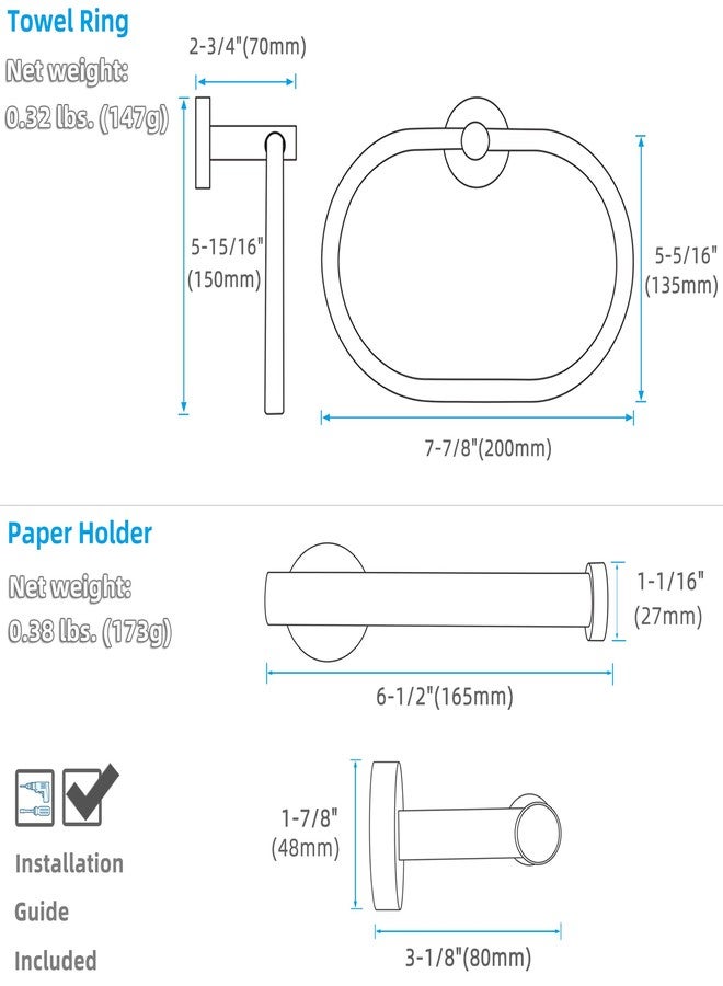 APLusee 2 Pieces Bathroom Hardware Set Brushed Gold, Contemporary 304 Stainless Steel Storage Accessories Kit with Oval Hand Towel Ring, Toilet Paper Holder Wall Mounted - Image 2