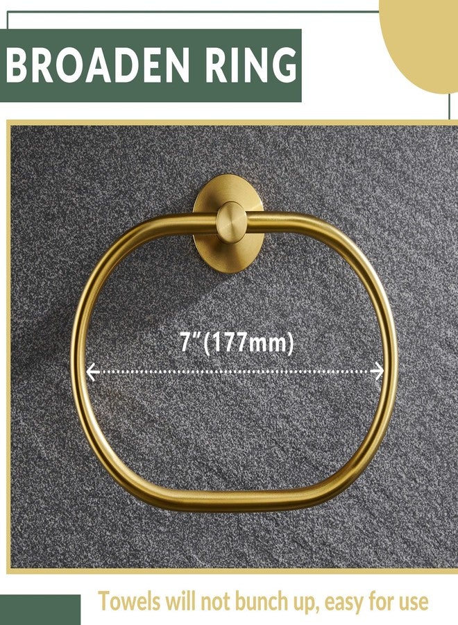 APLusee 2 Pieces Bathroom Hardware Set Brushed Gold, Contemporary 304 Stainless Steel Storage Accessories Kit with Oval Hand Towel Ring, Toilet Paper Holder Wall Mounted - Image 4