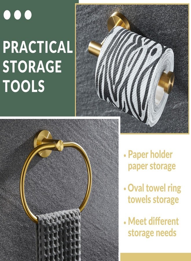 APLusee 2 Pieces Bathroom Hardware Set Brushed Gold, Contemporary 304 Stainless Steel Storage Accessories Kit with Oval Hand Towel Ring, Toilet Paper Holder Wall Mounted - Image 3