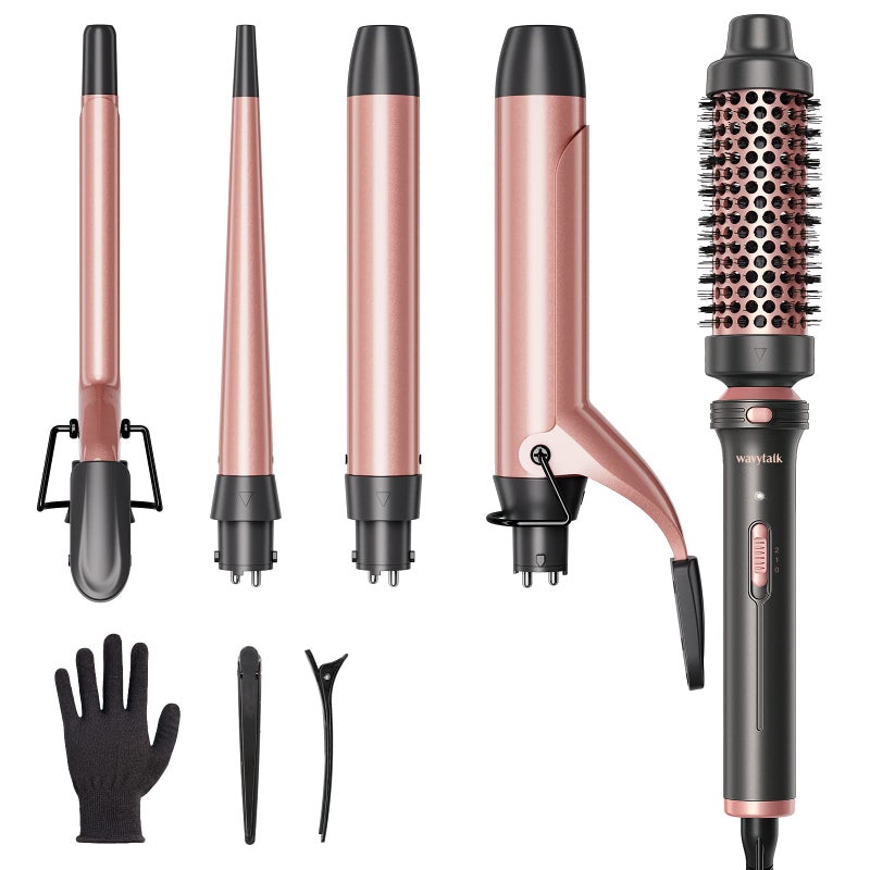 Wavytalk 5 in 1 Curling Iron Set with Curling Brush and 4 Interchangeable Ceramic Curling Wand (0.35"-1.25”), Wand Curling Iron Instant Heat Up, Dual Voltage Hair Curler - Image 1