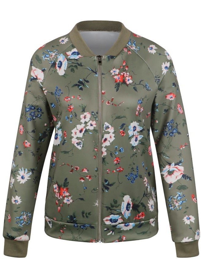 ECOWISH Womens Jackets Lightweight Zip Up Casual Inspired Bomber Jacket Leopard Coat Stand Collar Short Outwear Tops, 337 Army Green, L - Image 5