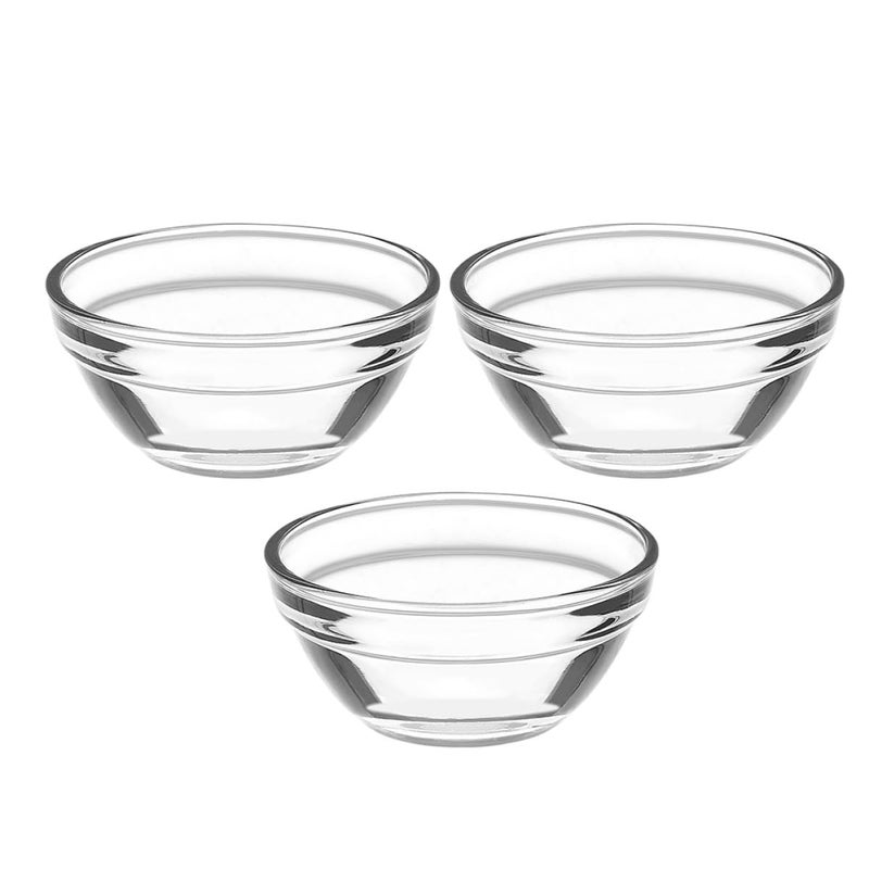 Stackable Glass Dessert Bowls Set of 3 Small Pudding Snack Prep Serving Bowls - Image 2