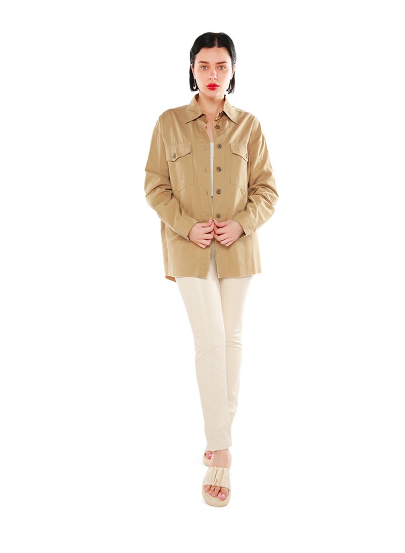 لندن راج جاكيت جينز كبير الحجم باللون الكاكي - Image 3