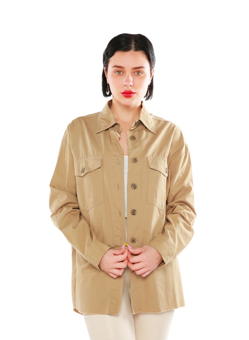 لندن راج جاكيت جينز كبير الحجم باللون الكاكي - Image 1