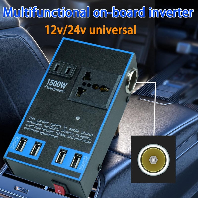 Cryfokt 1500W Car Power Inverter, 12V 24V to 110V 220V Converter, 1500W Multifunctional CarAdapter with Switch Control, for Truck Home Outlet Power Converter, Multiple Interface - Image 2