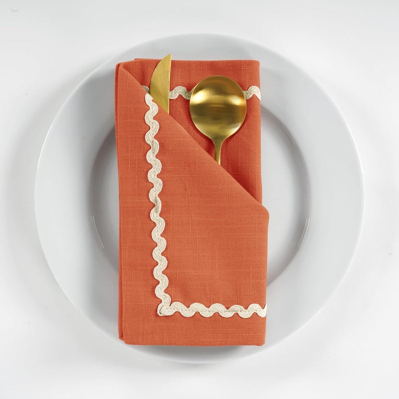 ZOMI Set of 6 Dinner Cloth Napkins High GSM 100 Cotton 18x18 Scallop RIC Rac Lace Washable Reusable Absorbent for Daily Use Weddings Xmas  Restaurants Rust - Image 1