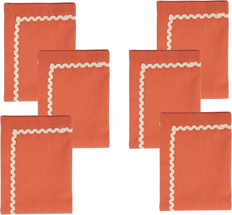 ZOMI Set of 6 Dinner Cloth Napkins High GSM 100 Cotton 18x18 Scallop RIC Rac Lace Washable Reusable Absorbent for Daily Use Weddings Xmas  Restaurants Rust - Image 3
