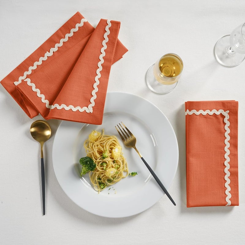 ZOMI Set of 6 Dinner Cloth Napkins High GSM 100 Cotton 18x18 Scallop RIC Rac Lace Washable Reusable Absorbent for Daily Use Weddings Xmas  Restaurants Rust - Image 2