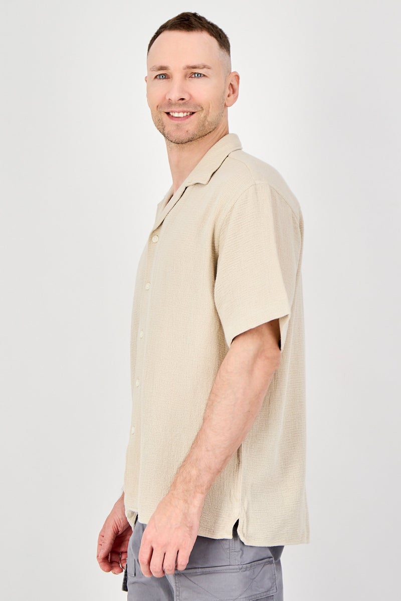 SELECTED Men Regular Fit Knitted Short Sleeve Casual Shirt, Beige - Image 2