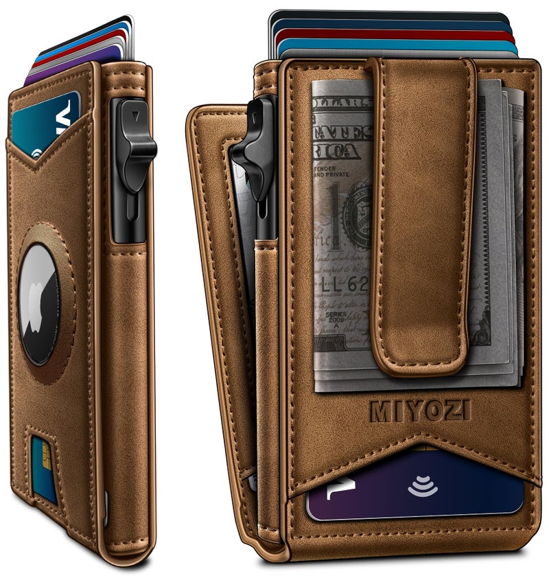 miyozi Airtag Wallet for Men Money Clip 9Card PopUp Credit Card Holder with ID Window RFID Blocking Metal Case Magnetic Closure Front Pocket Wallet Gift Box - Image 2