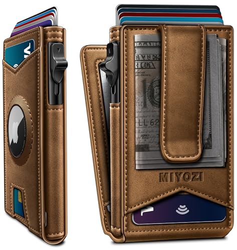 miyozi Airtag Wallet for Men Money Clip 9Card PopUp Credit Card Holder with ID Window RFID Blocking Metal Case Magnetic Closure Front Pocket Wallet Gift Box - Image 1