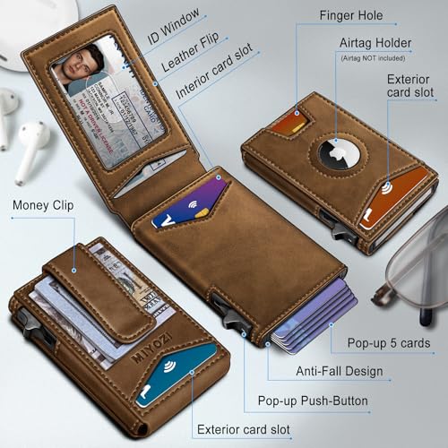 miyozi Airtag Wallet for Men Money Clip 9Card PopUp Credit Card Holder with ID Window RFID Blocking Metal Case Magnetic Closure Front Pocket Wallet Gift Box - Image 3