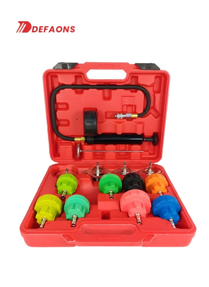 DEFAONS DEFAONS 14-Piece Radiator Pressure Tester Kit, Universal Cooling System Leak Detector with 12 Color-Coded Adapters, Pressure Gauge, Thermometer, Storage Case.  - Image 1
