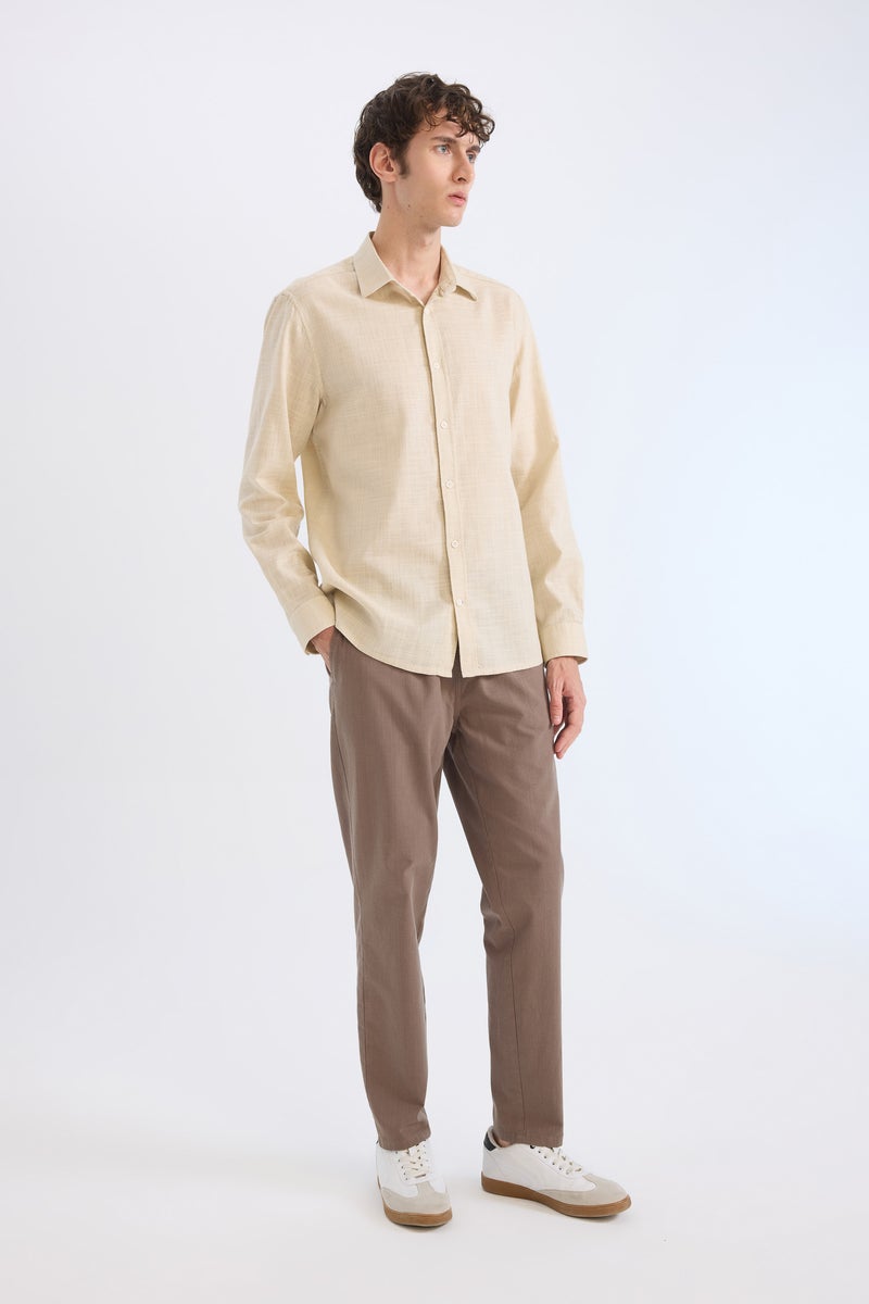 DeFacto Beige Man Regular Fit Polo Collar Long Sleeve Shirt Casual - Image 2