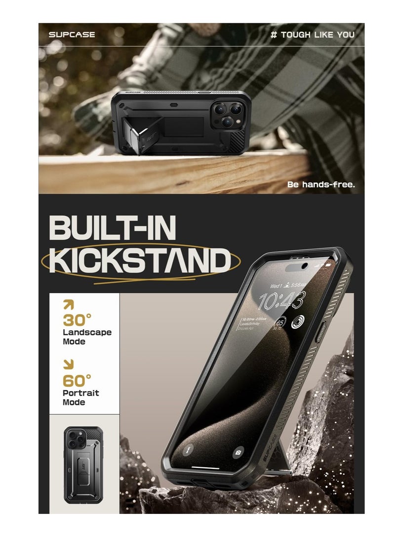 SupCase - Unicorn Beetle Pro Case for Iphone 15 Pro Max 6.7 Inch Built in Screen Protector and Kickstand and Belt Clip Heavy Duty Rugged Case Black - Image 1