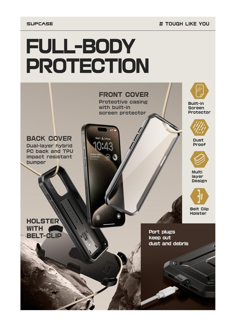 SupCase - Unicorn Beetle Pro Case for Iphone 15 Pro Max 6.7 Inch Built in Screen Protector and Kickstand and Belt Clip Heavy Duty Rugged Case Black - Image 1
