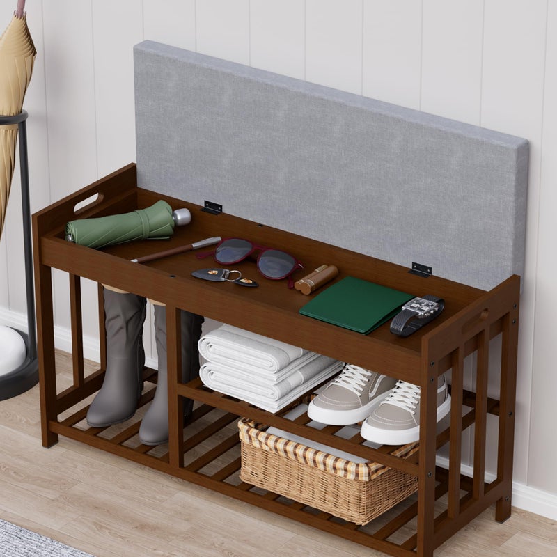 APRTAT 3-Tier Bamboo Shoe Rack Bench, Shoe Storage Organizer Bench, Entryway Benchs, Shoes Rack for Front Door Entrance, Entryway Bathroom Bedroom - Image 2