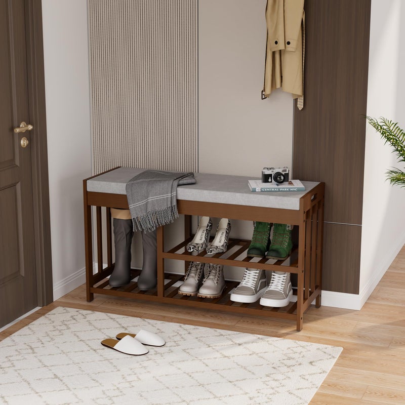 APRTAT 3-Tier Bamboo Shoe Rack Bench, Shoe Storage Organizer Bench, Entryway Benchs, Shoes Rack for Front Door Entrance, Entryway Bathroom Bedroom - Image 1