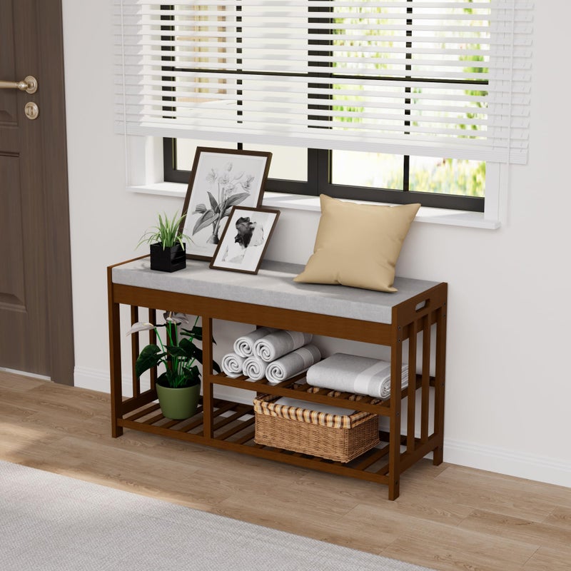 APRTAT 3-Tier Bamboo Shoe Rack Bench, Shoe Storage Organizer Bench, Entryway Benchs, Shoes Rack for Front Door Entrance, Entryway Bathroom Bedroom - Image 4