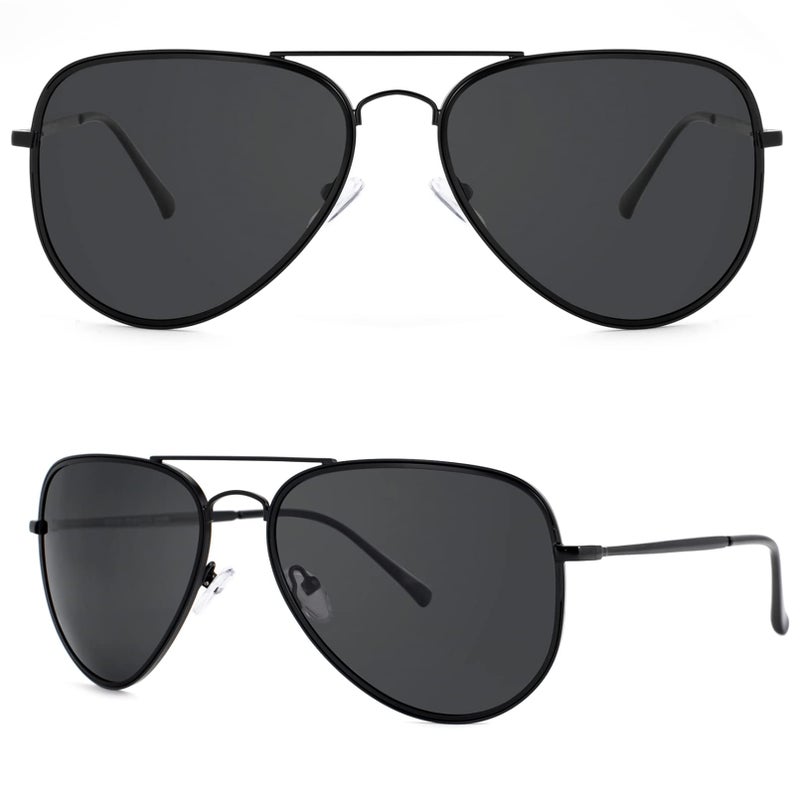 MAXJULI Polarized Aviator Sunglasses for Big Heads Men Women (Matte Black Frame/Grey Lens) - Image 1
