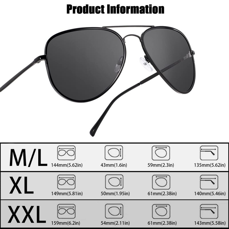 MAXJULI Polarized Aviator Sunglasses for Big Heads Men Women (Matte Black Frame/Grey Lens) - Image 2